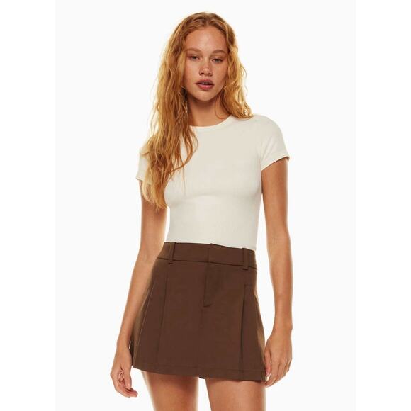 Aritzia Sunday Best Rider Short Mini Skirt Brown Academia Pleats Size 4 EUC - Picture 1 of 12